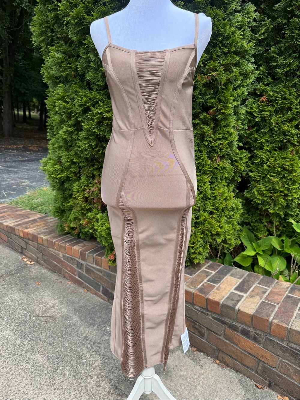 ASOS Taupe Ruched Maxi Dress with Slim Straps